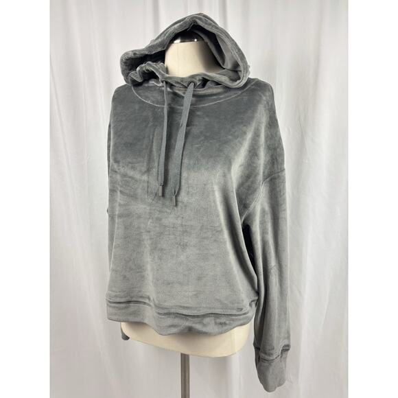 NWT Buffalo David Britton Gray Velour Hooded Sweatshirt Women’s Size M Cozy - Picture 1 of 8